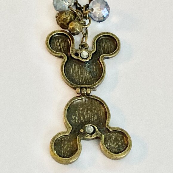 Vintage Disney Hidden Mickey Mouse Ears Locket Necklace Gold Tone AB Beads 30" - Picture 3 of 12